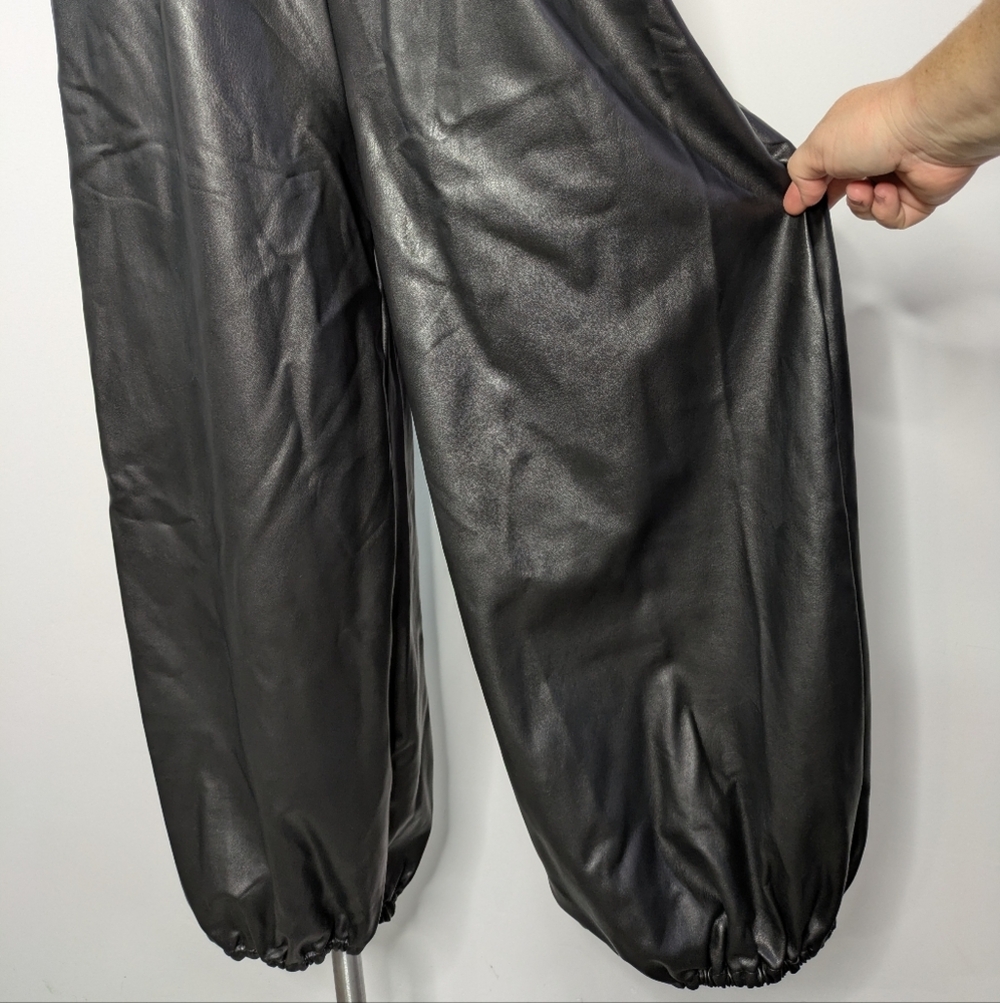Anthropologie Black Strapless Smocked Leather Jumpsuit - Picture 4 of 10
